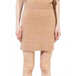 NEW PURE CASHMERE brushed cashmere skirt in camel